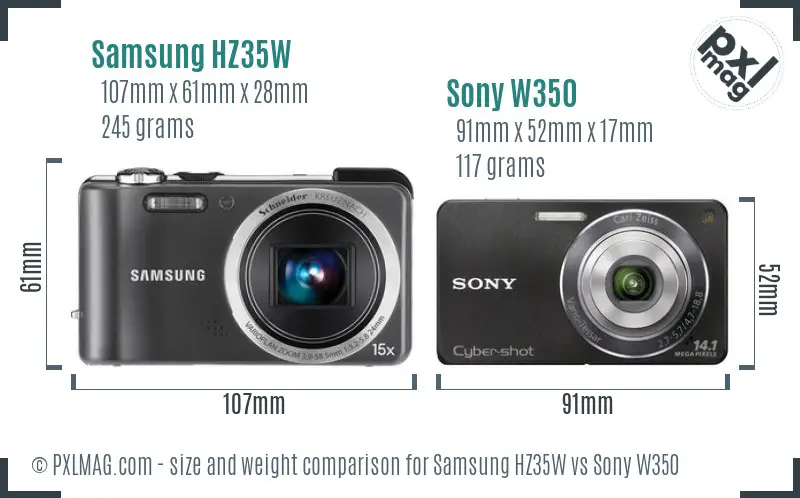 Samsung HZ35W vs Sony W350 size comparison