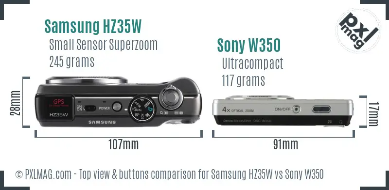 Samsung HZ35W vs Sony W350 top view buttons comparison