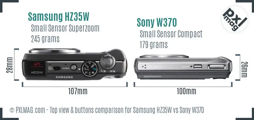 Samsung HZ35W vs Sony W370 top view buttons comparison