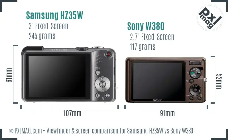 Samsung HZ35W vs Sony W380 Screen and Viewfinder comparison