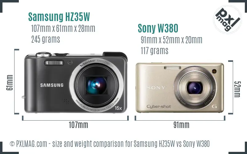 Samsung HZ35W vs Sony W380 size comparison