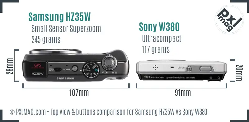 Samsung HZ35W vs Sony W380 top view buttons comparison