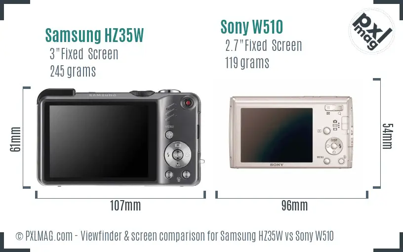 Samsung HZ35W vs Sony W510 Screen and Viewfinder comparison