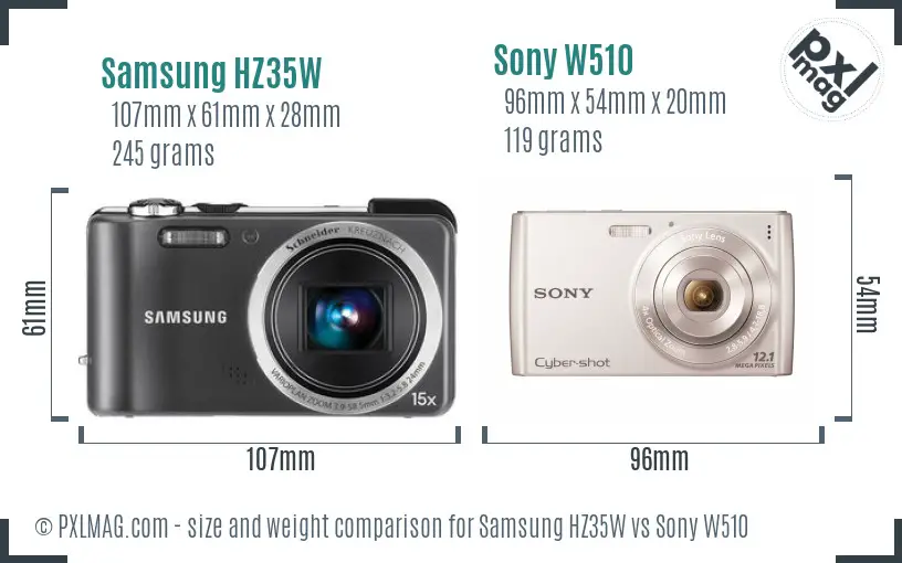 Samsung HZ35W vs Sony W510 size comparison