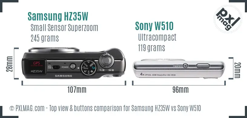 Samsung HZ35W vs Sony W510 top view buttons comparison