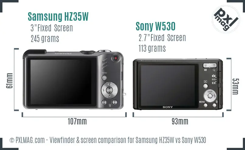 Samsung HZ35W vs Sony W530 Screen and Viewfinder comparison