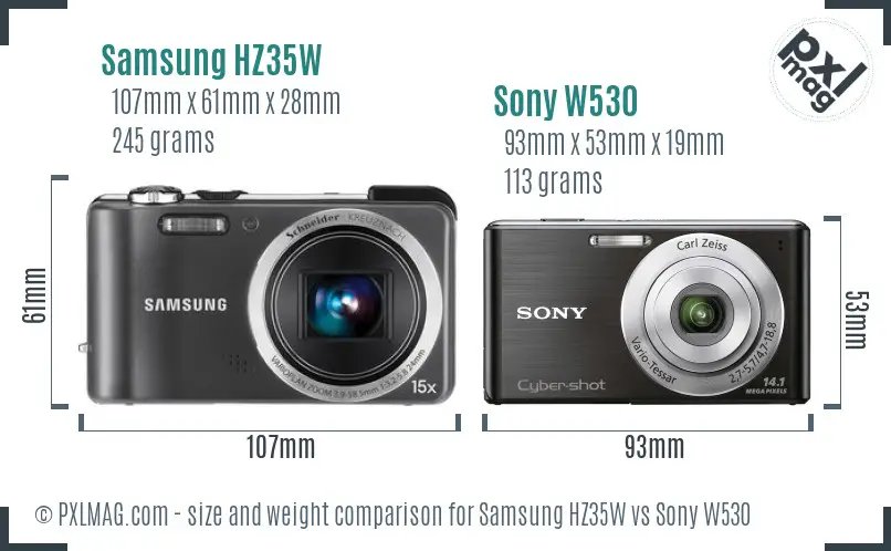 Samsung HZ35W vs Sony W530 size comparison