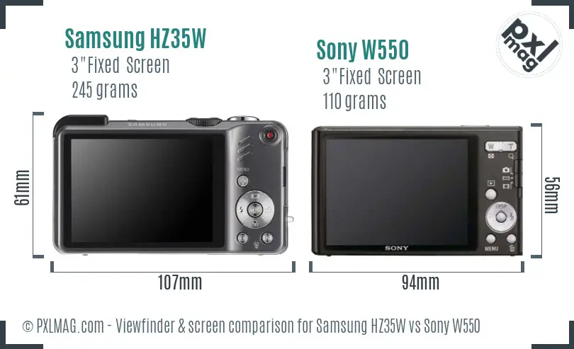 Samsung HZ35W vs Sony W550 Screen and Viewfinder comparison