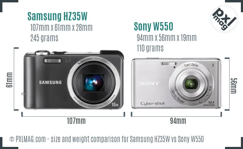 Samsung HZ35W vs Sony W550 size comparison