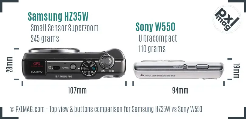 Samsung HZ35W vs Sony W550 top view buttons comparison