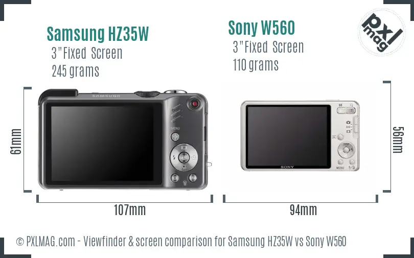 Samsung HZ35W vs Sony W560 Screen and Viewfinder comparison