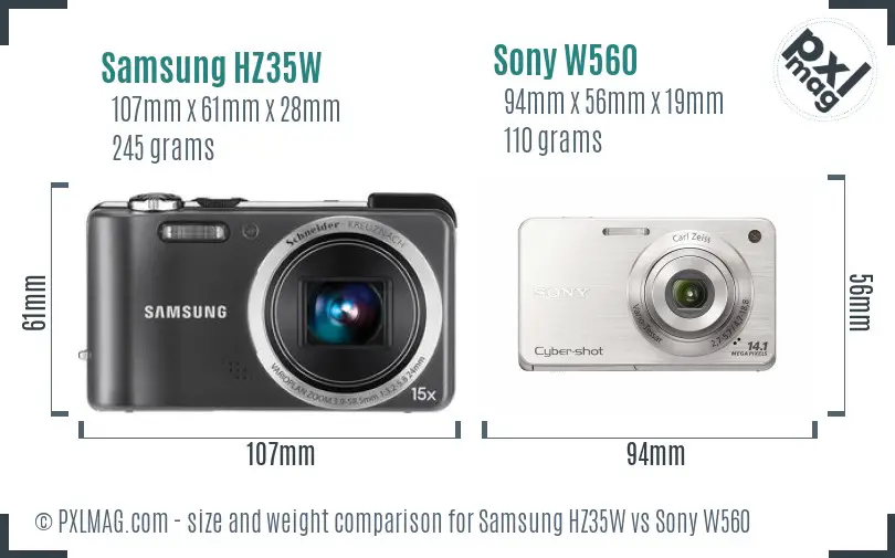 Samsung HZ35W vs Sony W560 size comparison