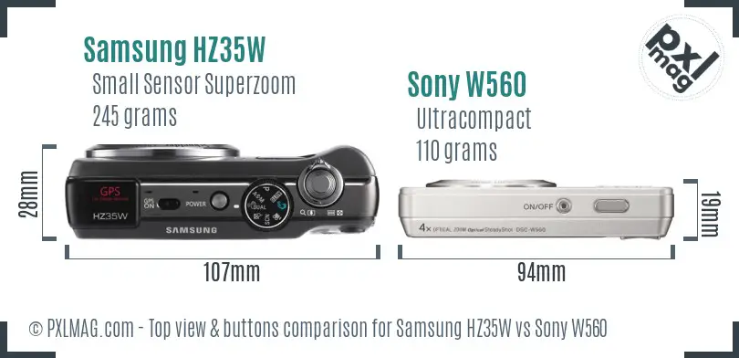 Samsung HZ35W vs Sony W560 top view buttons comparison
