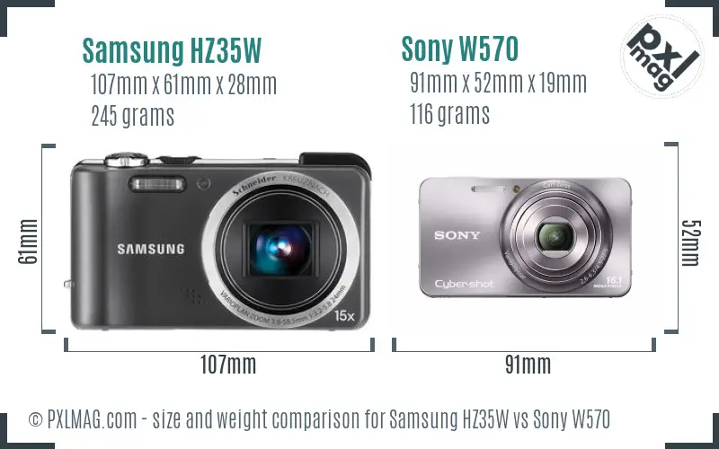 Samsung HZ35W vs Sony W570 size comparison