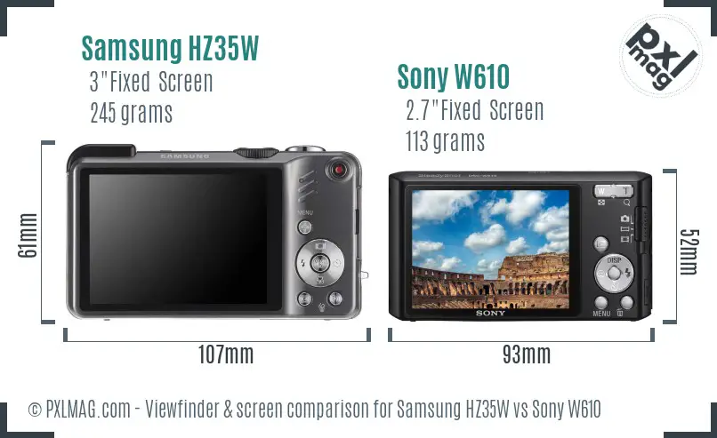 Samsung HZ35W vs Sony W610 Screen and Viewfinder comparison