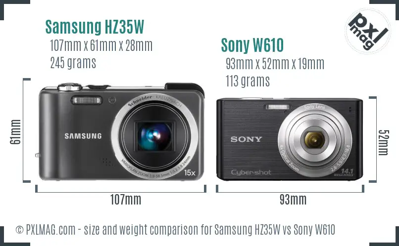 Samsung HZ35W vs Sony W610 size comparison