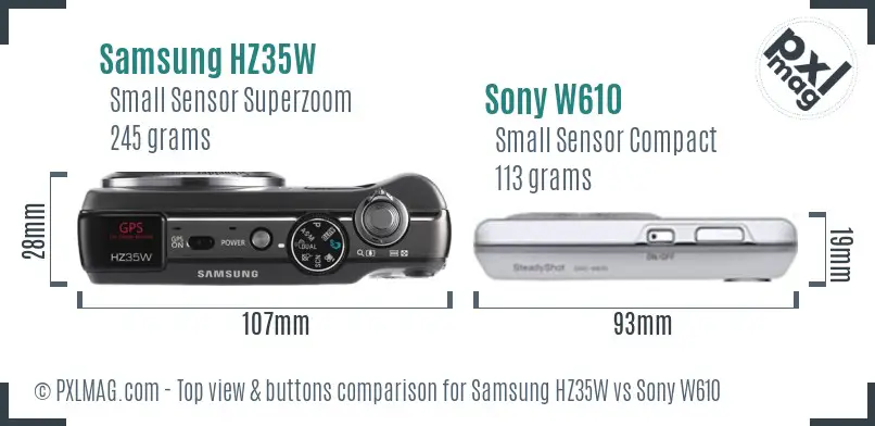 Samsung HZ35W vs Sony W610 top view buttons comparison