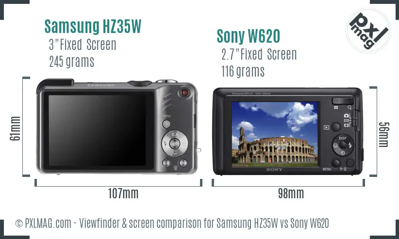 Samsung HZ35W vs Sony W620 Screen and Viewfinder comparison