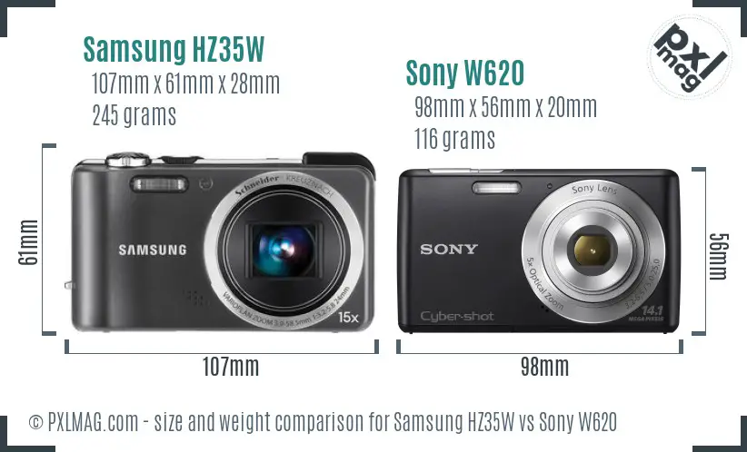 Samsung HZ35W vs Sony W620 size comparison