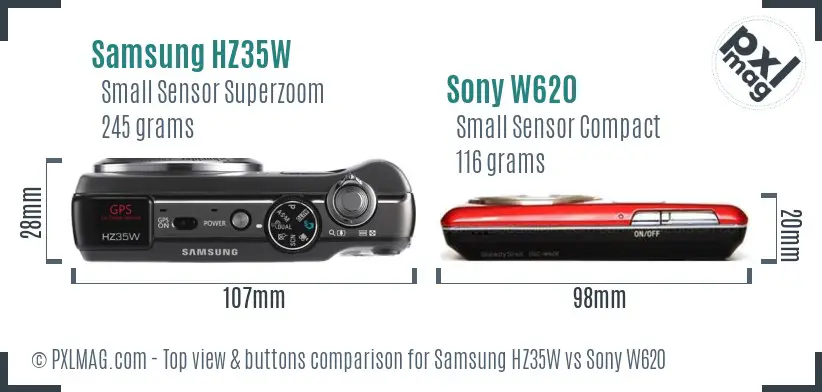 Samsung HZ35W vs Sony W620 top view buttons comparison