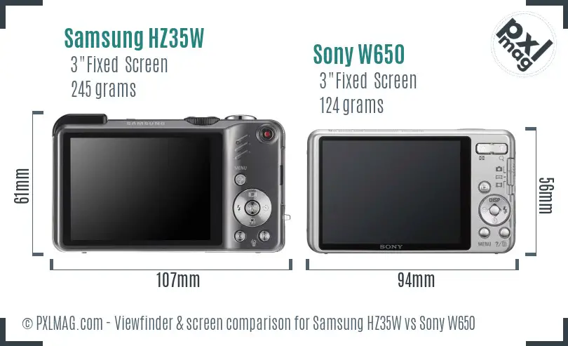 Samsung HZ35W vs Sony W650 Screen and Viewfinder comparison