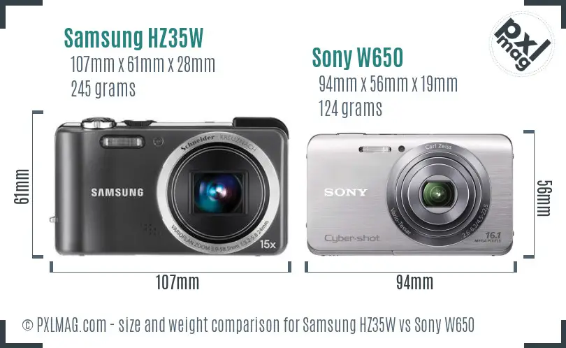 Samsung HZ35W vs Sony W650 size comparison