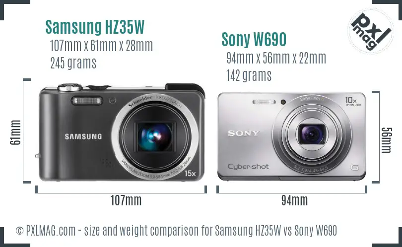 Samsung HZ35W vs Sony W690 size comparison