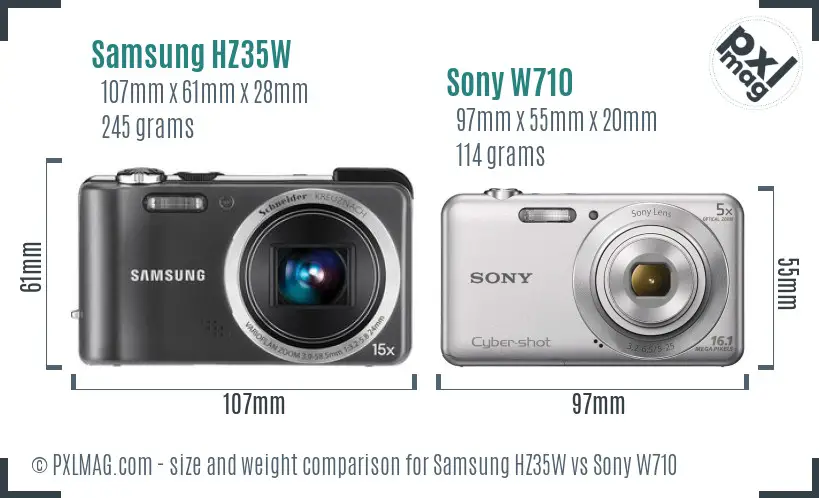 Samsung HZ35W vs Sony W710 size comparison