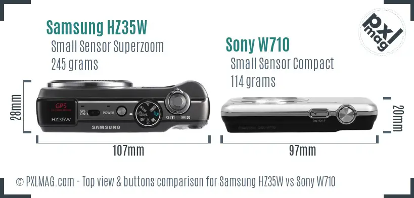 Samsung HZ35W vs Sony W710 top view buttons comparison