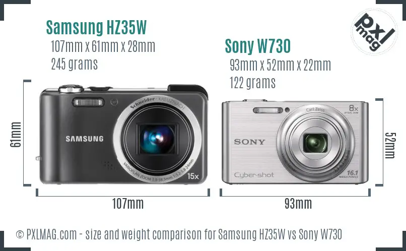 Samsung HZ35W vs Sony W730 size comparison