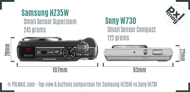 Samsung HZ35W vs Sony W730 top view buttons comparison