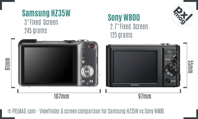 Samsung HZ35W vs Sony W800 Screen and Viewfinder comparison