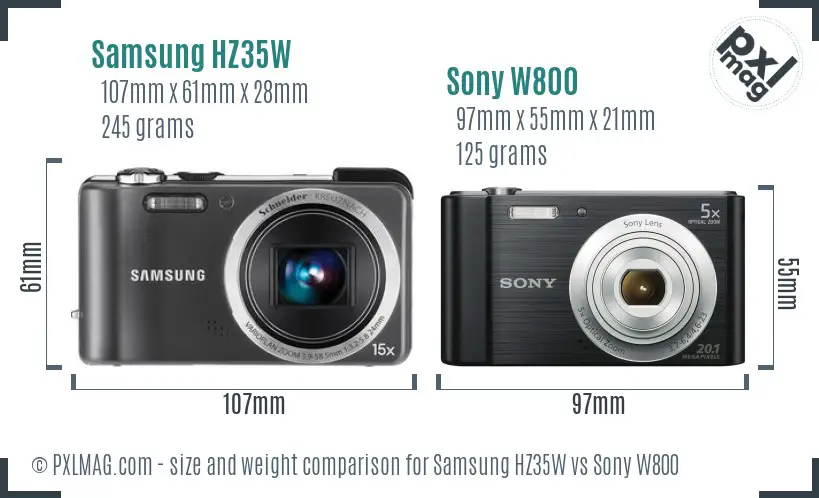 Samsung HZ35W vs Sony W800 size comparison