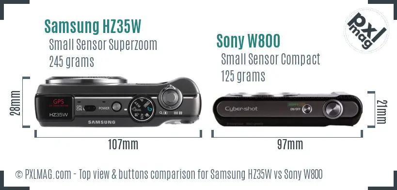 Samsung HZ35W vs Sony W800 top view buttons comparison