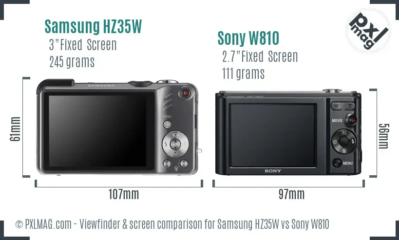 Samsung HZ35W vs Sony W810 Screen and Viewfinder comparison