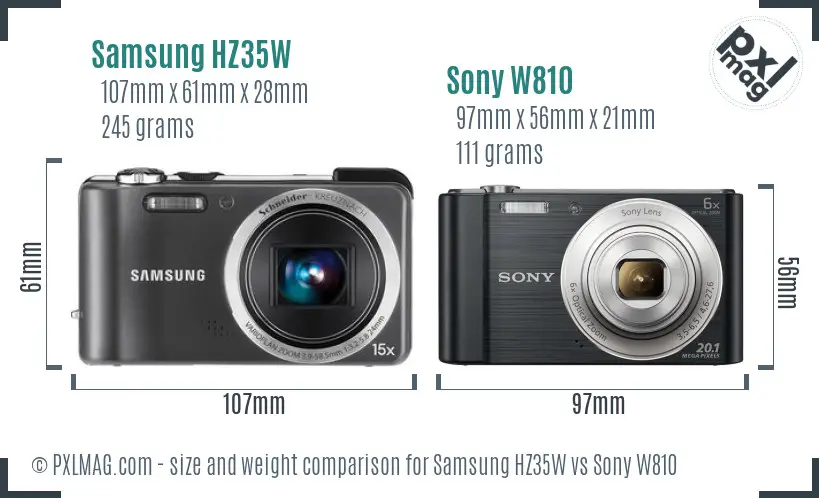 Samsung HZ35W vs Sony W810 size comparison