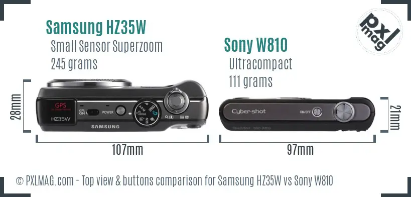 Samsung HZ35W vs Sony W810 top view buttons comparison