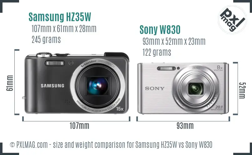 Samsung HZ35W vs Sony W830 size comparison