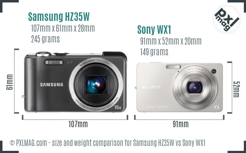 Samsung HZ35W vs Sony WX1 size comparison