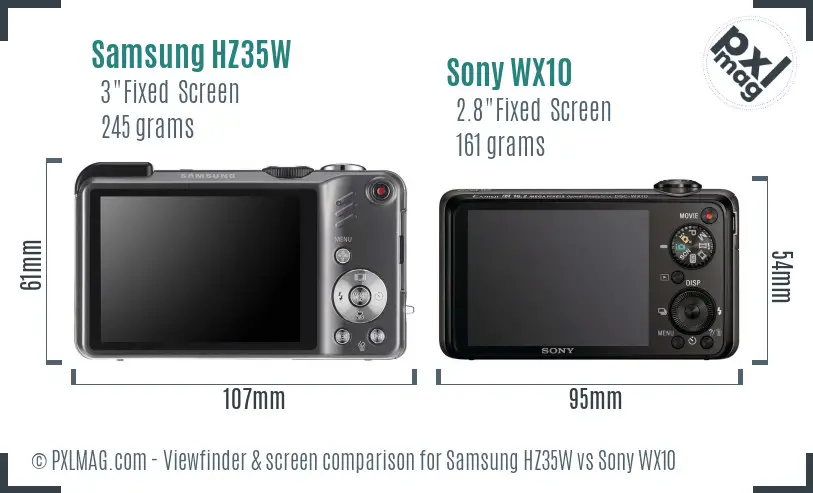 Samsung HZ35W vs Sony WX10 Screen and Viewfinder comparison