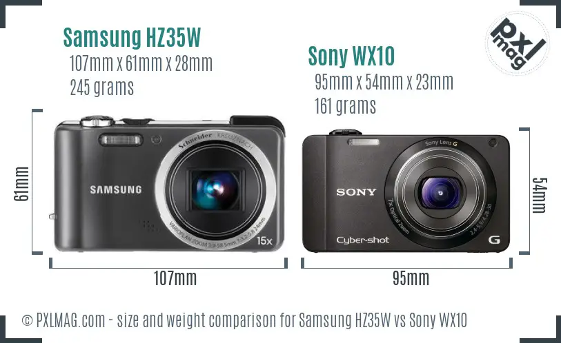 Samsung HZ35W vs Sony WX10 size comparison