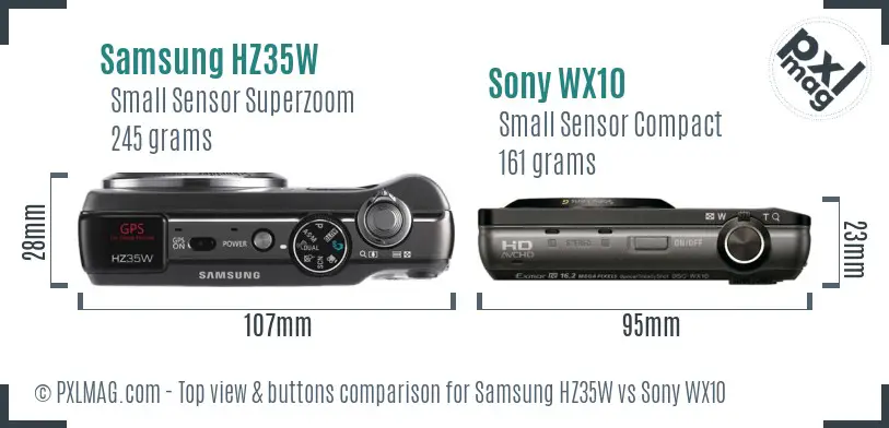 Samsung HZ35W vs Sony WX10 top view buttons comparison