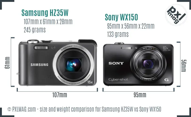 Samsung HZ35W vs Sony WX150 size comparison