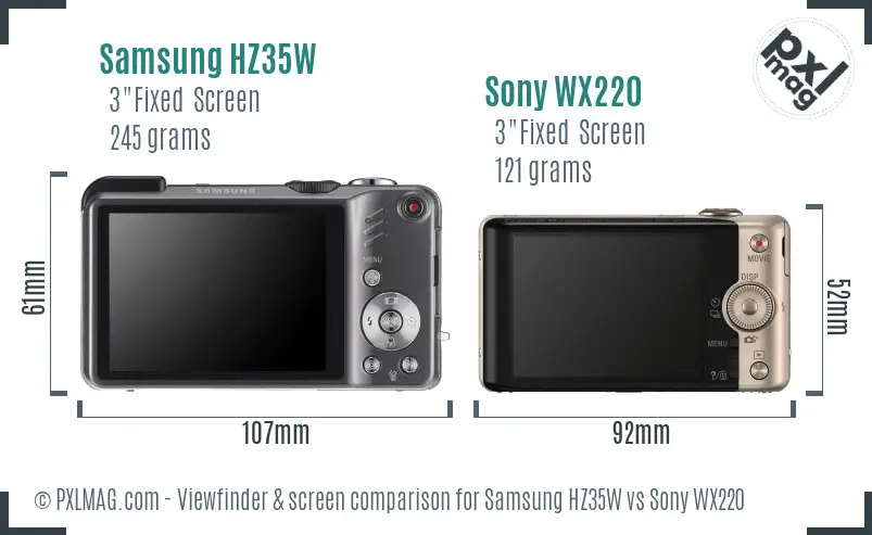 Samsung HZ35W vs Sony WX220 Screen and Viewfinder comparison