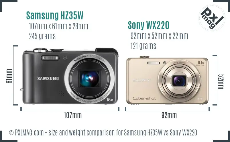 Samsung HZ35W vs Sony WX220 size comparison