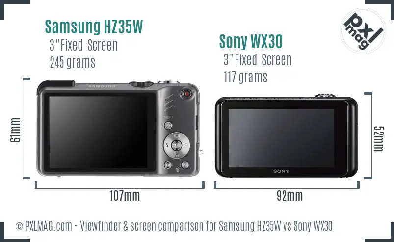Samsung HZ35W vs Sony WX30 Screen and Viewfinder comparison