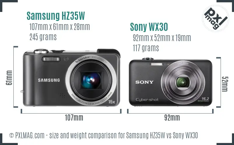 Samsung HZ35W vs Sony WX30 size comparison