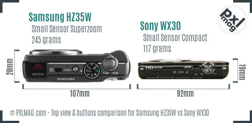 Samsung HZ35W vs Sony WX30 top view buttons comparison