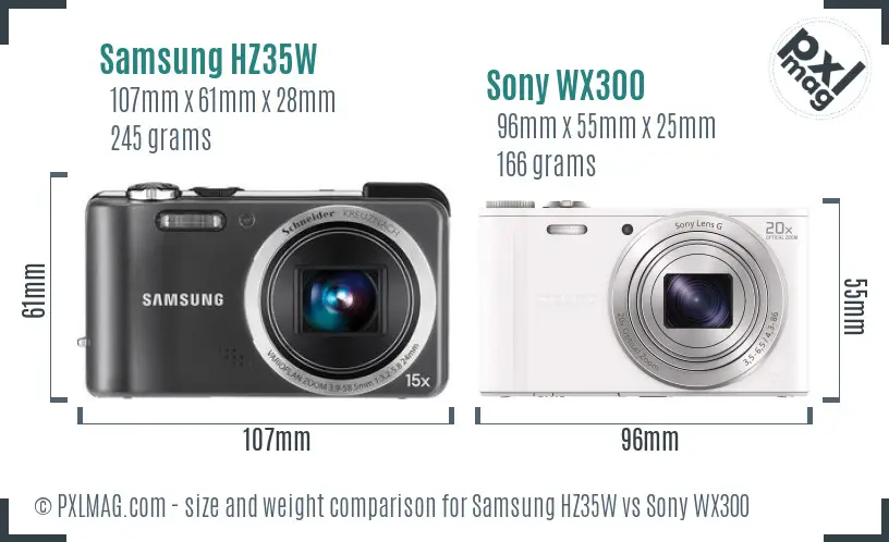 Samsung HZ35W vs Sony WX300 size comparison