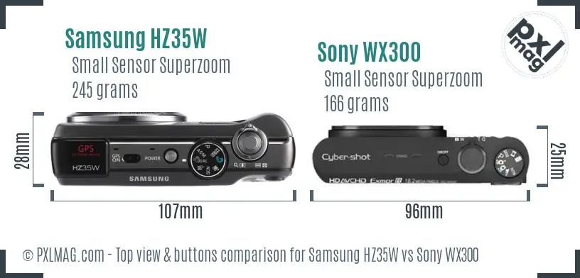 Samsung HZ35W vs Sony WX300 top view buttons comparison